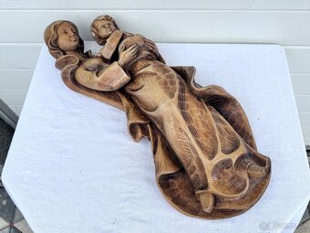 Velká dřevená socha Panna Marie značená řezbářem - 3