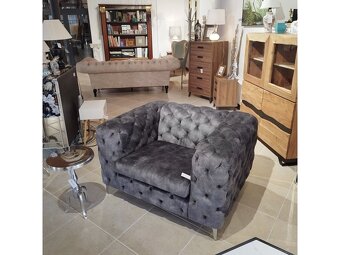 Luxusní chesterfield křeslo – šedý samet - 3