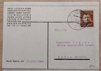 Dopisnica - SŠ - 1943 - Banská Bystrica - Zvolen - Rajec - 3