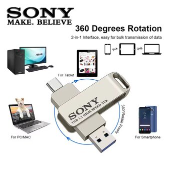 Flash disk 2v1 SONY 1TB, 1024GB USB 3.1+ USB-C otočný, NOVÝ - 3