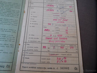 JAWA 250 PÉRÁK - 1949 - TECHNICKÝ PRŮKAZ - 3