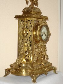 Bronzové, krbový hodiny a 2 svícny s dekorem - vinná réva - 3