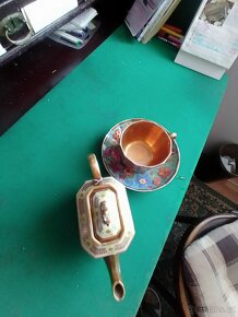 Starožitný porcelánový hrníček s podšálkem+ konýfka s víčkem - 3