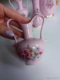 Růžový porcelán - vazičky set květinový - 3