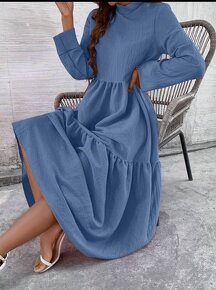 Shein safírové volánové dlouhé šaty - NOVÉ - 3