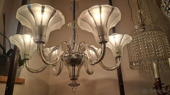 Art Deko,  starožitný celoskleněný lustr, osvětlení - 3