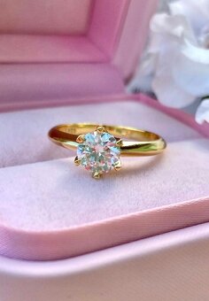 Zlatý Moissanit prstýnek Snubní s925 prsten diamant - 3