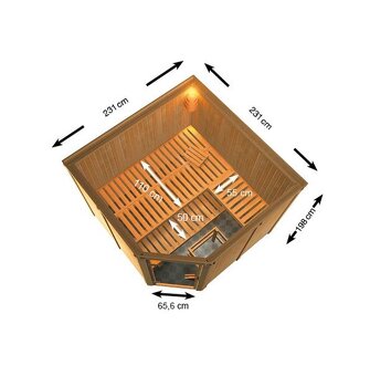 Finská sauna YSTAD 231x231cm+9kW s ext.ovl. Už - 3