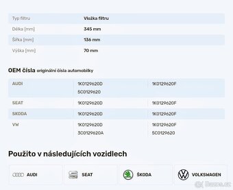 Vzduchový filtr ŠKODA a jiné VW 585 001 - 3