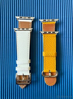 Kožené řemínky Apple Watch 42/44/45mm, bílý a žlutý. - 3