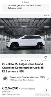 ALU kola Jeep Grand Cherokee 22 + letní pneu 265/40 R22 - 3