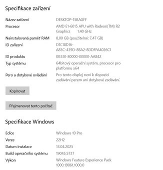 HP 255 G4,AMD E1-6015,WIN 10,HDD 500GB,RAM 8GB,15.6 palců - 3