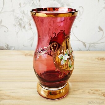 Rubínové sklo - váza 17cm vysoký smalt - 3