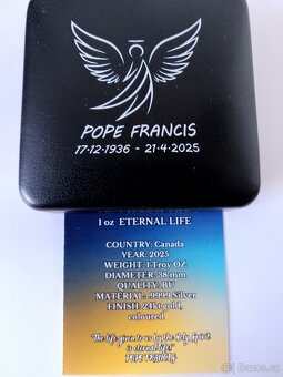 Stříbrná mince papež František věčný život , 1 oz - 3
