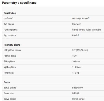 Projekční plátno roletové, rozměr 203 cm × 114,5 cm - 3