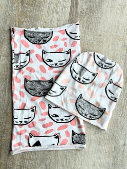 Bavlněný komplet čepice,tunelový nákrčník, kočičky, 52-54 cm - 3