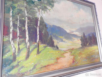 Starožitný Obraz olej pohled do udolí - 3