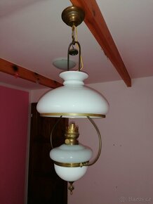 Starožitný lustr, opálové sklo (původně petrolejová lampa) - 3