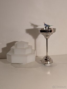 Art Deco lustr z niklované mosazi, uzavřené dobové stínidlo - 3