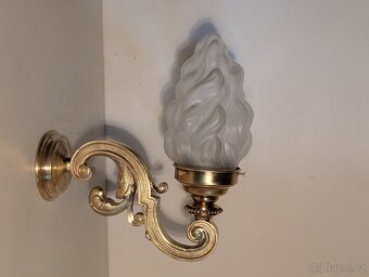 mosazná lampa, lampička matové plastické stínidlo - 3