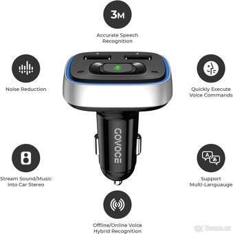Bluetooth FM Transmitter s hlasovým ovládáním Siri/Google - 3