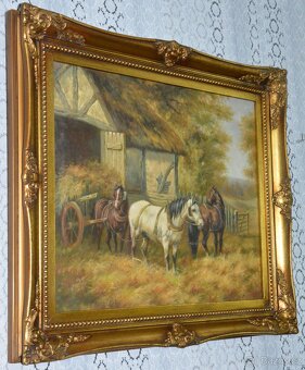 Zámecký obraz - U stáje - olej na plátně - 3