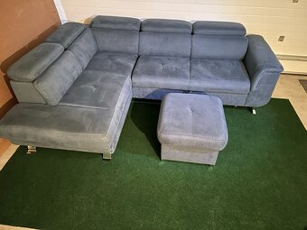 Sedací souprava - Rozkládací + Taburet - modrá, levá - 3