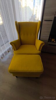 Křeslo ušák žlutý + taburet - IKEA Strandmon - 2699Kč - 3