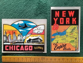 Samolepky - obtisky dobové na kufr New York a Chicago - 3