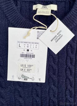 Zara Wool Knit Navy Dark Blue Sweater (L) - 3