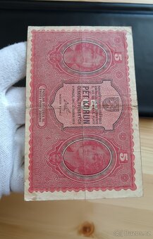 5 Kč 1919 Neperforovaná Vzácná bankovka - 3