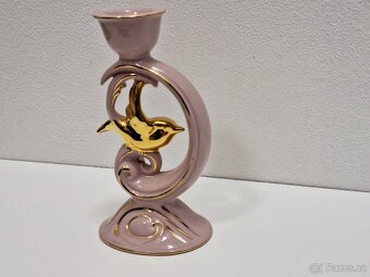 Růžový porcelán - Chodov- svícen zlacený - 3