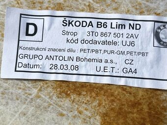 Stropnice perlově šedá 3T0867501 Škoda Superb 2 sedan 2009 - 3