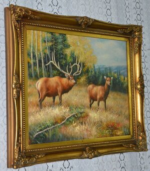 Zámecký obraz - Jelen s laní - olej na plátně - 3