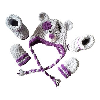 Medvídková čepice, botičky + rukavice - 3