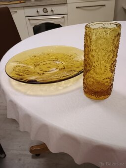 Váza medové sklo kopretiny + talíř - 3