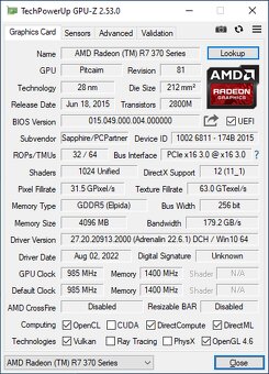 R7 370 Nitro OC 4GB GDDR5 256 bit. 6pin DP HDMI DVI-I DVI-D - 3