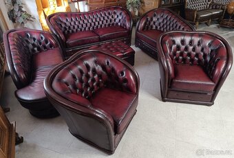Kožená, Chesterfield souprava 3+1+1+2x lenoška+taburet. - 3