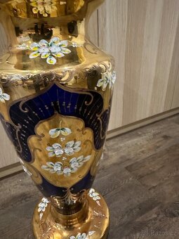 Vysoká váza novoborské modré sklo - 3