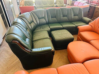 909 Kožená rohová sedací souprava sedačka NIERI + taburet - 3