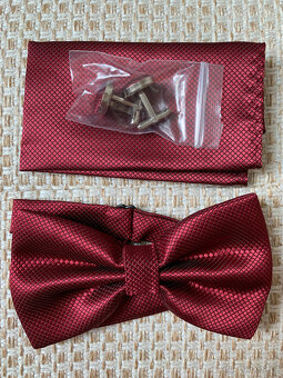 Pánský set motýlek+kapesníček, červený odstín - 3