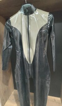 Latexovy catsuit - čierno - šedý - 3