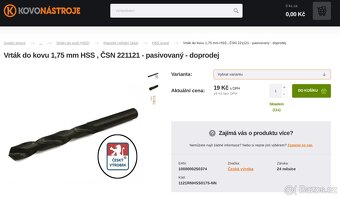 Vrták do kovu 1,75 mm HSS , ČSN 221121 - pasivovaný - 3
