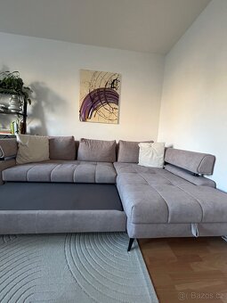 Rohová sedací souprava, světle šedá látka, pravý roh - 3