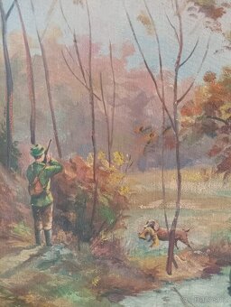 OBRAZ OLEJ NA KARTONU LOVECKÝ MOTIV SIGNATURA NEČITELNÁ - 3