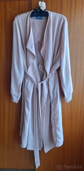 Lindex pudrový dlouhý kabát / přehoz s páskem - 3
