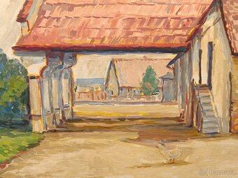 Obraz Jiří Krajíček, statek u H. Králové 1981, olej 60x84 - 3