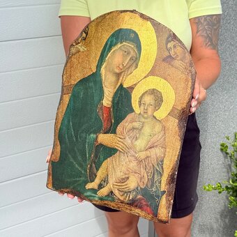 Velká dřevěná ikona s Pannou Marií a Ježíškem - 3