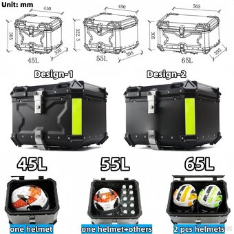 Univerzální hliníkový moto kufr 45L, 55L , 65L (Topcase) - 3