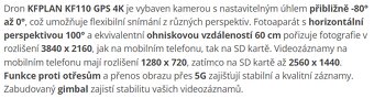 PRODÁM Dron KFPLAN KF110 GPS 4K - 3 baterie - 3